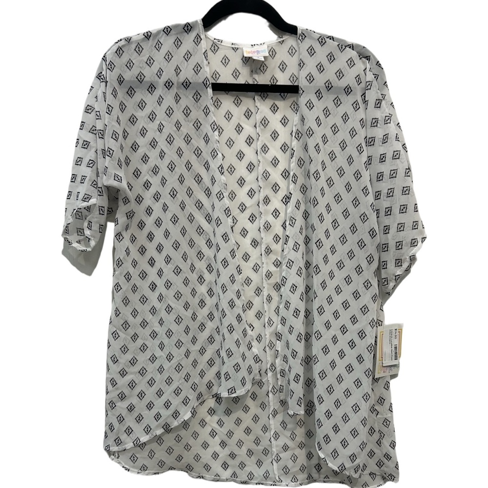 LuLaRoe Bianka Kimono Girls Size 3 (12) White Gray Open Front Cardigan Cover Up